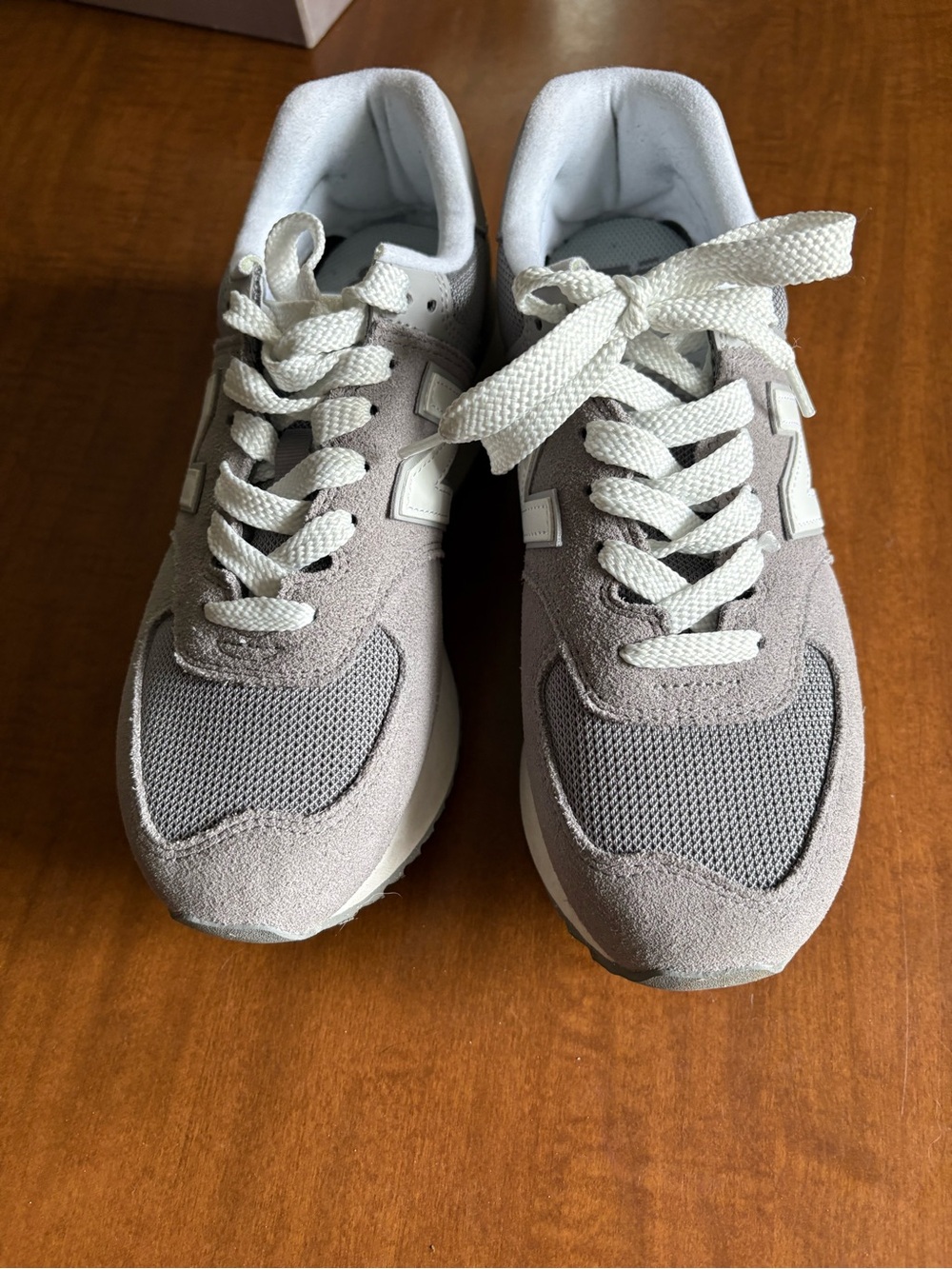 New Balance Light Gray Suede & Mesh Sneakers with White Laces